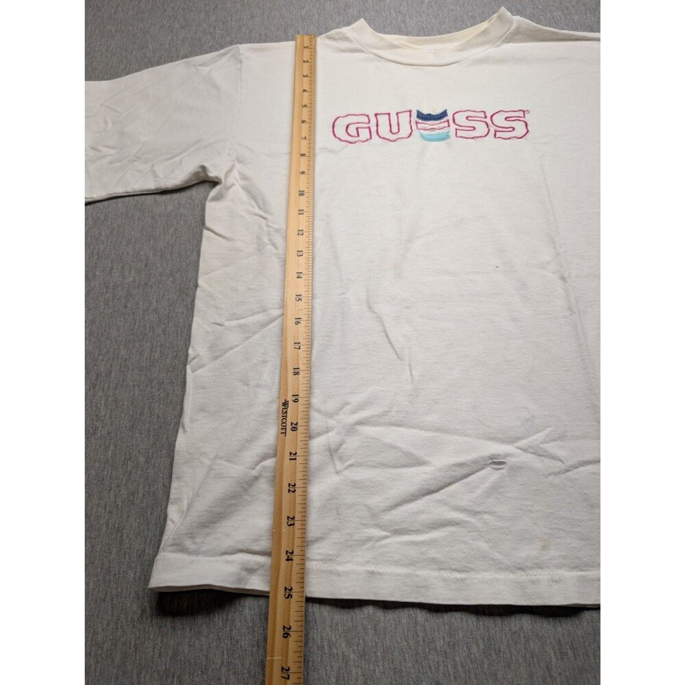 Vintage 90s Guess Logo Embroidered Single Stitch T-Shirt sz large - Picture 7 of 9